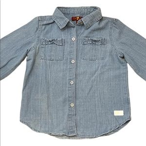 7 For All Mankind Ruffle Blue Long Sleeve Button Down Shirt Little Girls Toddler